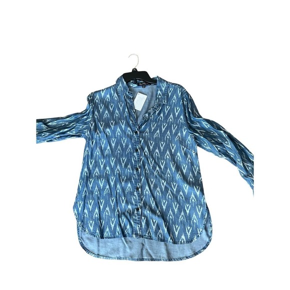 Valvet Heart Button Down Bandhani Shirt Mens SZ M Blue Denim Long Sleeve - Picture 3 of 6